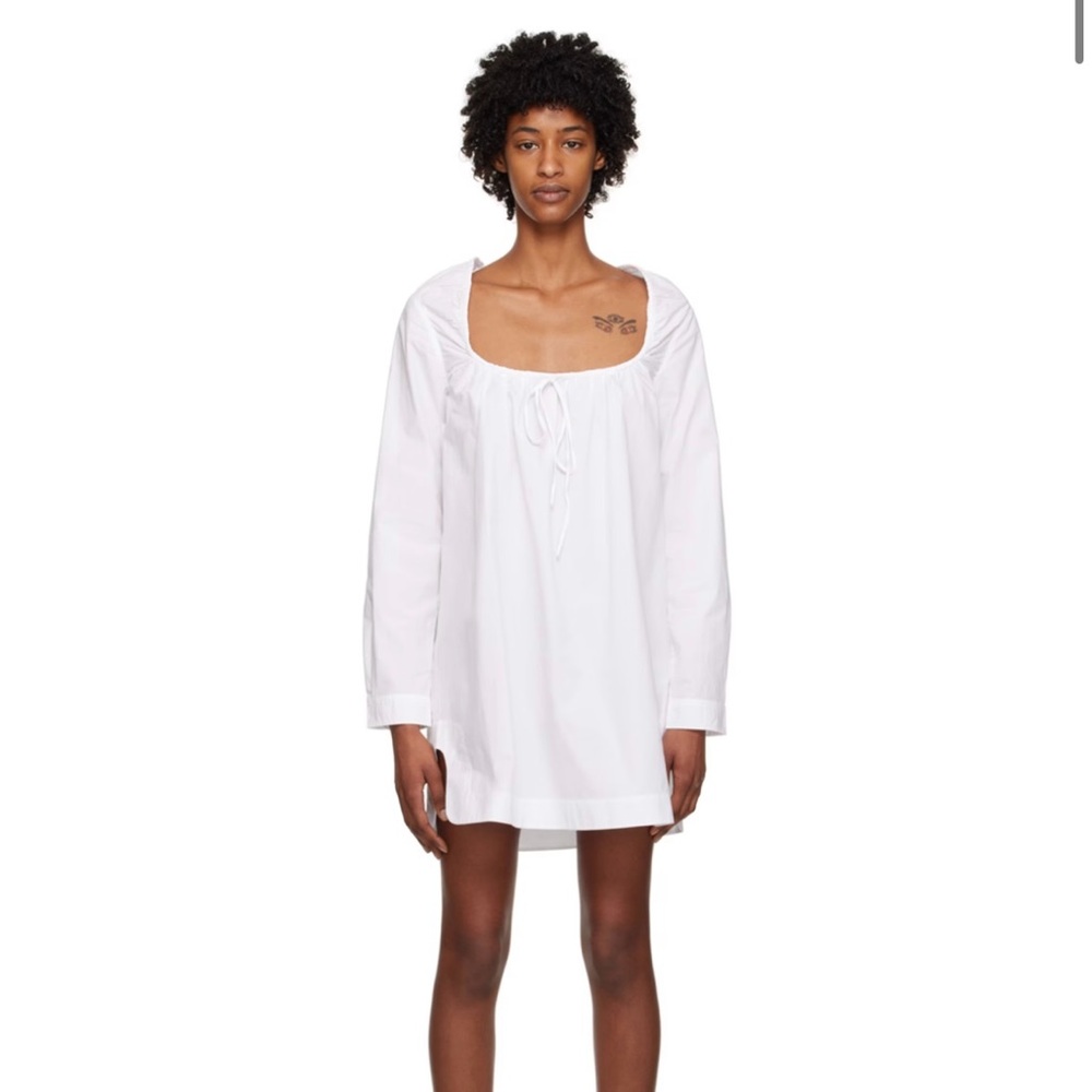 Ganni white poplin mini dress